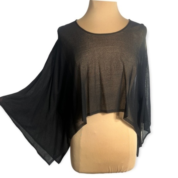 Eileen Fisher size XS black gossamer crepe poncho - Picture 3 of 10